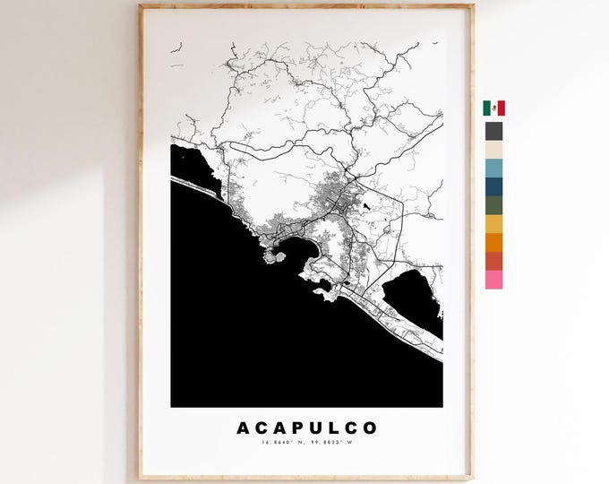 Acapulco Map Print - City Map Poster - Map Art - Map Wall Art - Mexico City Maps - Acapulco Print - Acapulco de Juárez - Minimalist City Map