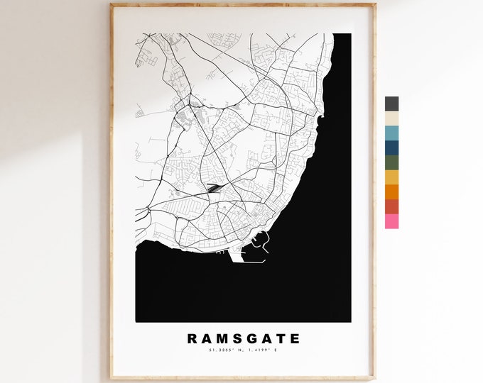 Ramsgate Map Print - Minimalist City Map Poster - Map Art - UK - Ramsgate Print - Ramsgate Poster - Different Colours Available