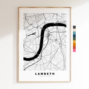 Impresión de mapa de Lambeth - Póster de mapa de ciudad minimalista - Arte de pared con mapas - Reino Unido - Impresión de Lambeth - Póster de Lambeth - Diferentes colores disponibles