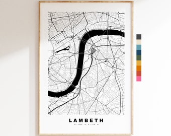 Lambeth Map Print - Minimalist City Map Poster - Map Wall Art - UK - Lambeth Print - Lambeth Poster - Different Colours Available