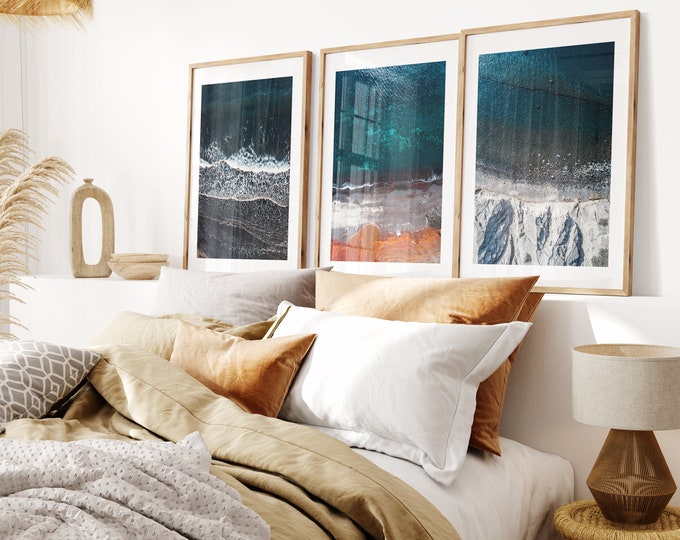 Beach Print Set - Santorini Beaches - Coastal Wall Art Print Set - Red Beach - Black Beach - White Beach - Modern Coastal Prints