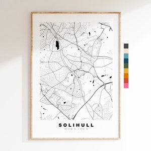 Impresión de mapa de Solihull - Póster de mapa de ciudad minimalista - Arte de mapas - Reino Unido - Impresión de Solihull - Póster de Solihull - Diferentes colores disponibles