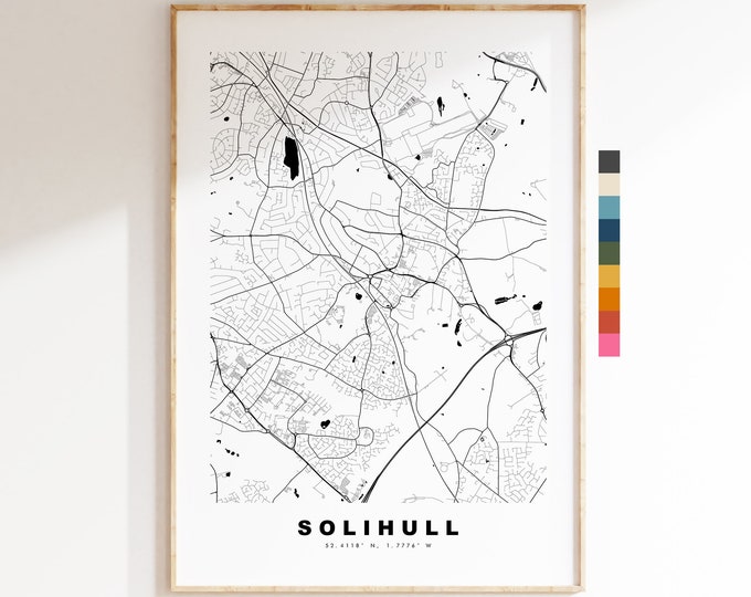 Solihull Map Print - Minimalist City Map Poster - Map Art - UK - Solihull Print - Solihull Poster - Different Colours Available