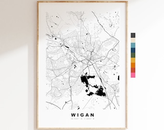 Wigan Map Print - Minimalist City Map Poster - Map Art - UK - Wigan Print - Wigan Poster - Different Colours Available