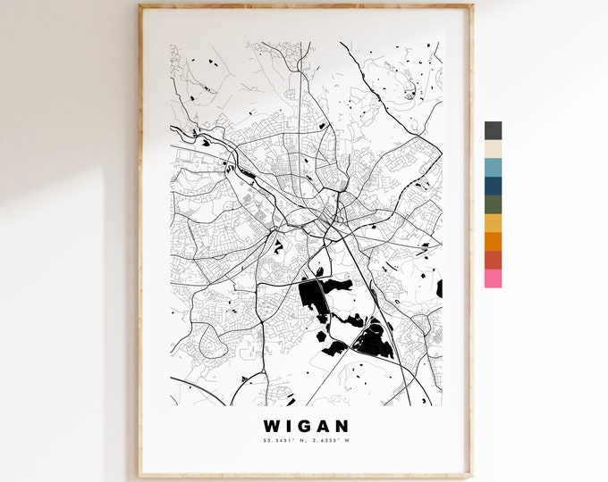 Wigan Map Print - Minimalist City Map Poster - Map Art - UK - Wigan Print - Wigan Poster - Different Colours Available