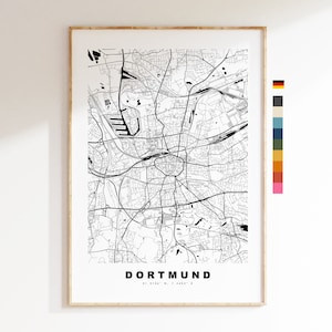 Dortmund Impressão de mapa da cidade - Mapa minimalista da cidade - Arte de parede de mapa - Impressões ou impressões emolduradas