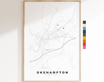 Okehampton Map Print - Minimalist City Map Poster - Map Wall Art - UK - Okehampton Print - Okehampton Poster - Different Colours Available