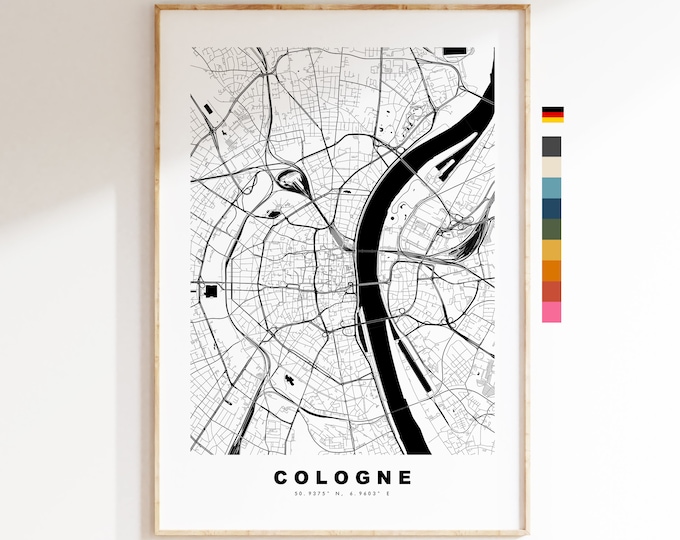 Cologne Map Print - City Map Poster - Map Wall Art - Germany City Maps - Köln Print - Köln Poster - Minimalist City Map - Germany