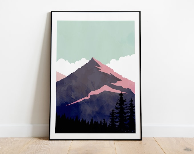 Mountains Minimalist Print - Green Sunset  - Abstract Mountains - Wall Art - Abstract Poster - Mountain Art - Wilderness - Wanderlust