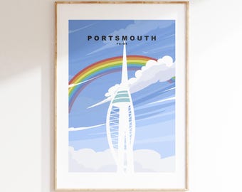 Portsmouth Pride Travel Poster - Wall Art Print - Southsea and Portsmouth Travel Posters - Minimalist Retro Style - Prints or Framed Prints