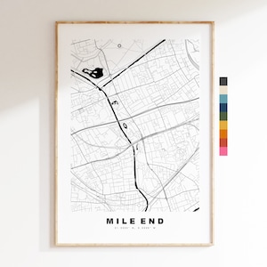 Mile End Map Print - Minimalistische Stadtkarte Poster - Map Art - London, UK - Mile End Print - Mile End Poster - verschiedene Farben erhältlich