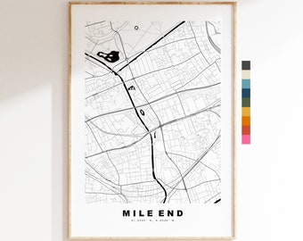 Mile End Map Print - Minimalist City Map Poster - Map Art - London, UK - Mile End Print - Mile End Poster - Different Colours Available