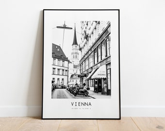 Vienna City Poster Print - Black and White Minimalist City Print - Coordinates - Vienna Poster - Vienna Art Print - Austria - Vienna Gift