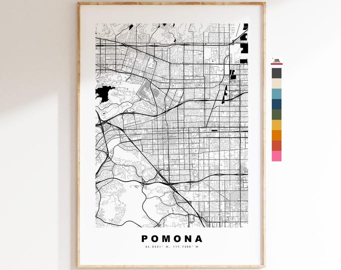 Pomona Map Print - City Map Poster - Map Art - USA City Maps - Pomona Print - Pomona Poster - Minimalist City Map - California