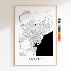 Wydruk mapy Cardiff - Minimalistyczny plakat z mapą miasta - Sztuka mapy - Walia - Wydruk Cardiff - Plakat Cardiff - Dostępne różne kolory