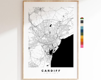 Cardiff Map Print - Minimalist City Map Poster - Map Art - Wales - Cardiff Print - Cardiff Poster - Different Colours Available