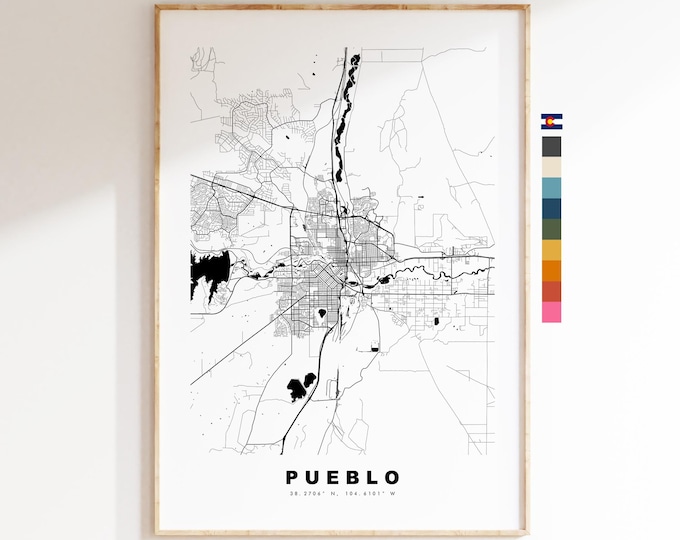 Pueblo Map Print (Colorado) - City Map Poster - Map Art - USA City Maps - Pueblo Print - Pueblo Poster - Minimalist City Map - Colorado