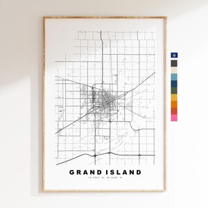 Grand Island Carte de la ville Imprimer - impression de carte - art de la carte - estampes ou impressions encadrées  - États-Unis