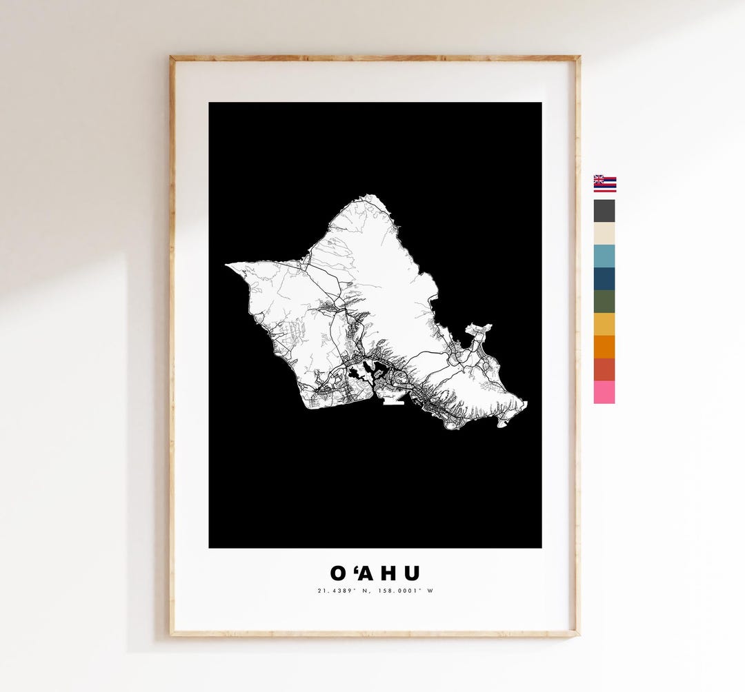 O‘ahu Island Map Print - Map Poster - Map Art - USA City Maps - Oahu ...