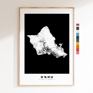 O'ahu Carte de la ville Imprimer - impression de carte - art de la carte - estampes ou impressions encadrées - minimaliste - États-Unis