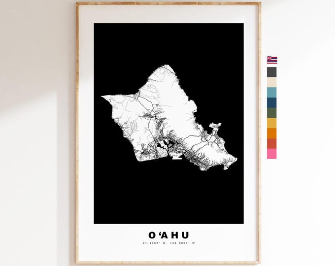 O‘ahu Island Map Print - Map Poster - Map Art - USA City Maps - Oahu Print - Oahu Poster - Minimalist Island Map - Hawaii