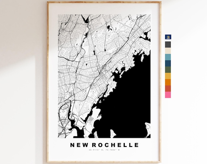 New Rochelle Map Print - City Map Poster - Map Art - USA City Maps - New Rochelle Print - Poster - Minimalist City Map - New York