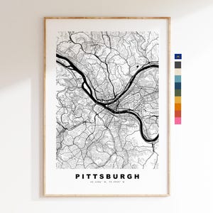 Pittsburgh Stadsplattegrond Print - kaartprint - kaartkunst - prints of ingelijste prints - minimalistisch - Verenigde Staten