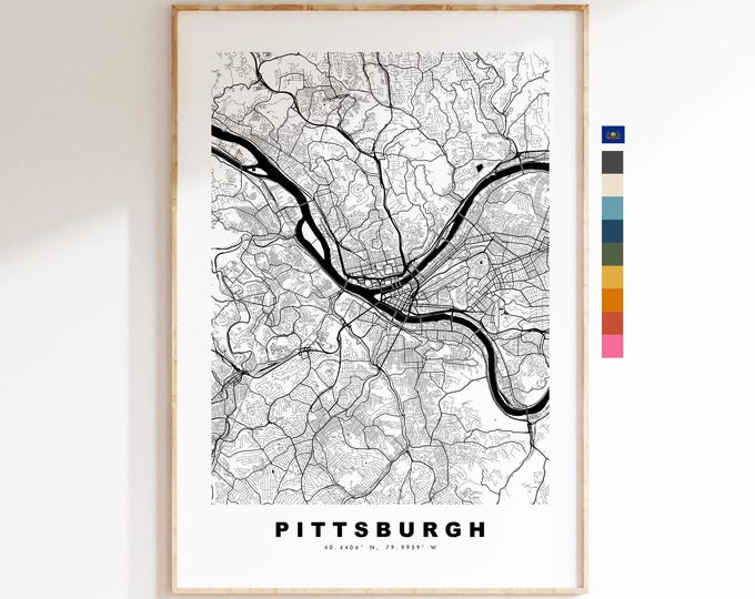 Pittsburgh Map Print - City Map Poster - Map Art - USA City Maps - Pittsburgh Print - Pittsburgh Poster - Minimalist City Map - Pennsylvania