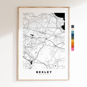 Impresión del mapa de Bexley - Póster minimalista de mapa urbano - Arte cartográfico - Reino Unido - Impresión de Bexley - Bexley, Londres - Diferentes colores disponibles