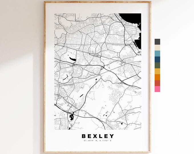 Bexley Map Print - Minimalist City Map Poster - Map Art - UK - Bexley Print - Bexley, London - Different Colours Available