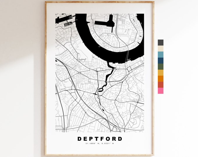 Deptford Map Print - Minimalist City Map Poster - Map Art - London, UK - Deptford Print - Deptford Poster - Different Colours Available
