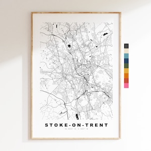 Impresión de mapa de Stoke - Póster de mapa de ciudad minimalista - Arte de mapas - Reino Unido - Impresión de Stoke on Trent - Póster de Stoke - Diferentes colores disponibles