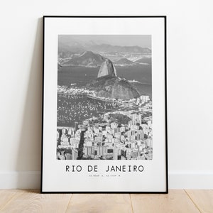 Impressão de pôster da cidade do Rio de Janeiro - Impressão de cidade minimalista em preto e branco - Coordenadas - Pôster do Rio de Janeiro - Impressão artística do Rio de Janeiro