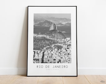 Rio De Janeiro City plakat Print-czarno-biały minimalistyczny druk miasta-współrzędne-Plakat Rio De Janeiro-Rio De Janeiro Art Print