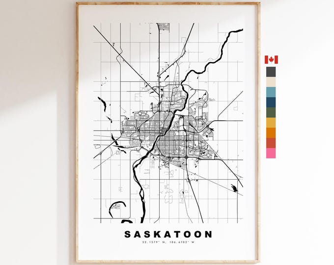 Saskatoon Map Print - City Map Poster - Map Art - Map Wall Art - Canada City Maps - Saskatoon Print - Saskatoon Poster - Minimalist City Map