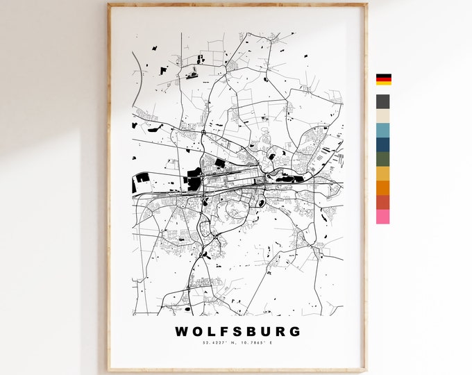 Wolfsburg Map Print - City Map Poster - Map Wall Art - Germany City Maps - Wolfsburg Print - Wolfsburg Poster - Minimalist City Map