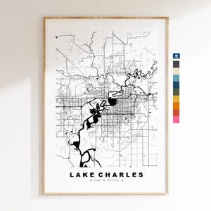 Lake Charles Carte de la ville Imprimer - impression de carte - art de la carte - estampes ou impressions encadrées - États-Unis