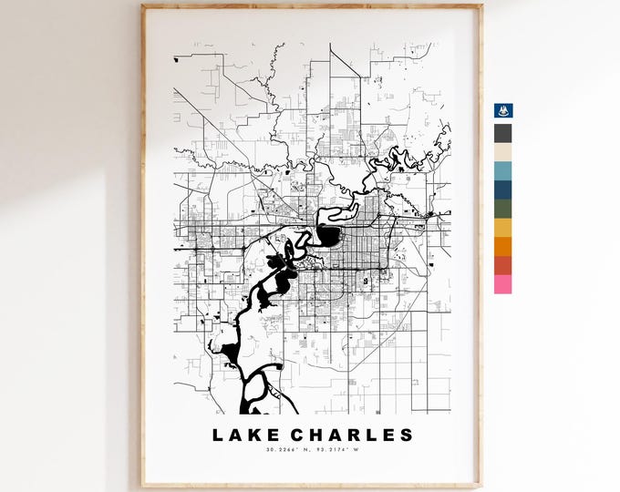 Lake Charles Map Print - City Map Poster - Map Art - USA City Maps - Lake Charles Print -  Poster - Minimalist City Map - Louisiana