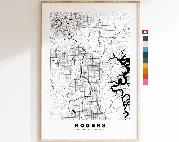 Rogers Map Print - City Map Poster - Map Art - USA City Maps - Rogers Print - Rogers Poster - Minimalist City Map - Arkansas