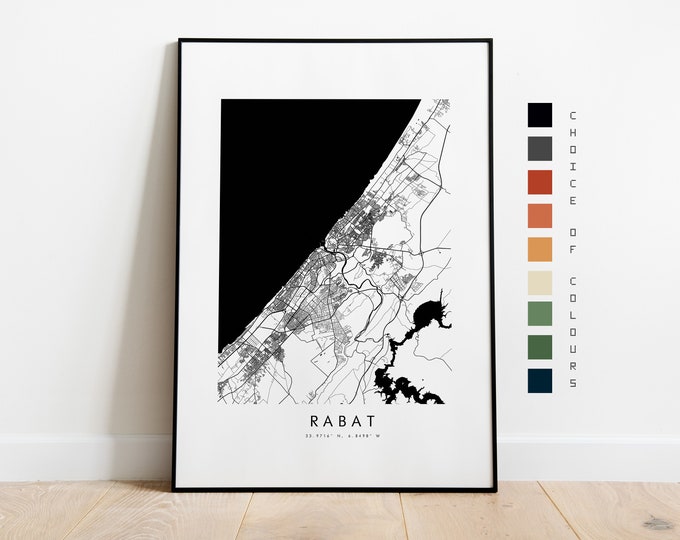 Rabat Map Print - City Map Poster - Map Art - Map Wall Art - Morocco City Map - Rabat Print - Rabat Poster - Wall Art - Africa