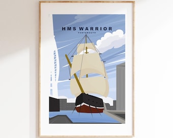 Warrior Travel Poster - Wall Art Print - Southsea and Portsmouth Travel Posters - Minimalist Retro Style - Prints or Framed Prints