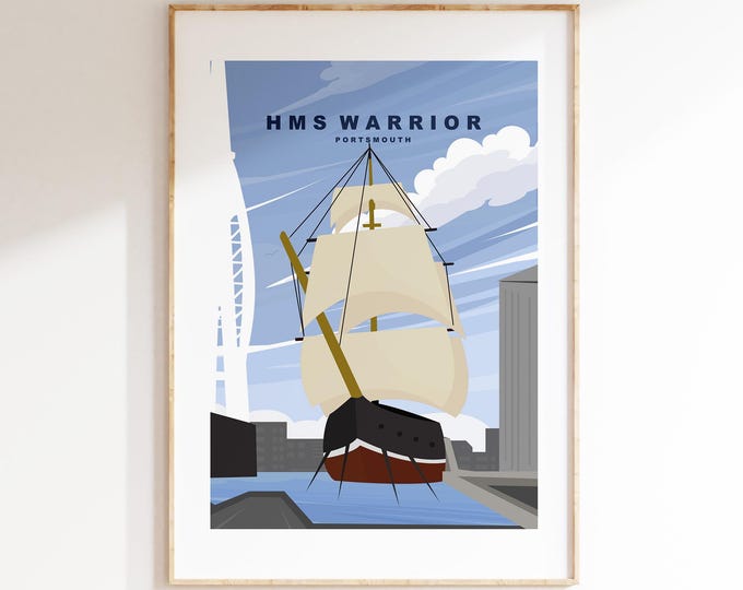 Warrior Travel Poster - Wall Art Print - Southsea and Portsmouth Travel Posters - Minimalist Retro Style - Prints or Framed Prints