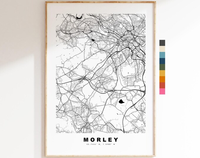 Morley Map Print - Minimalist City Map Poster - Map Art - UK - Morley Print - Morley, West Yorkshire - Different Colours Available