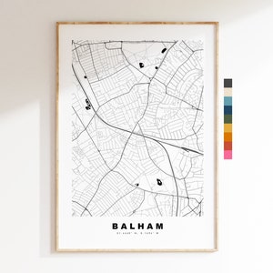 Balham-kaartafdruk - minimalistische stadskaartposter - kaartkunst - Londen, VK - Balham-afdruk - Balham-poster - verschillende kleuren beschikbaar