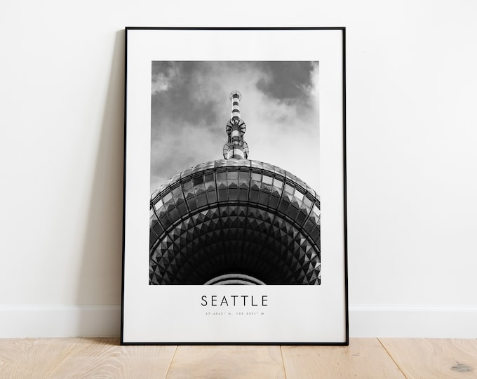 Seattle City Poster Print - Black and White Minimalist City Print - Coordinates - Seattle Poster - Seattle Art Print - Poster - USA - Gift