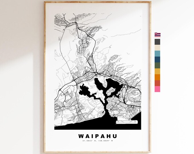 Waipahu Map Print - City Map Poster - Map Art - USA City Maps - Waipahu Print - Waipahu Poster - Minimalist City Map - Hawaii
