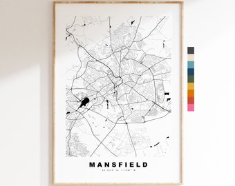 Mansfield Map Print - Minimalist City Map Poster - Map Wall Art - UK - Mansfield Print - Mansfield Poster - Different Colours Available