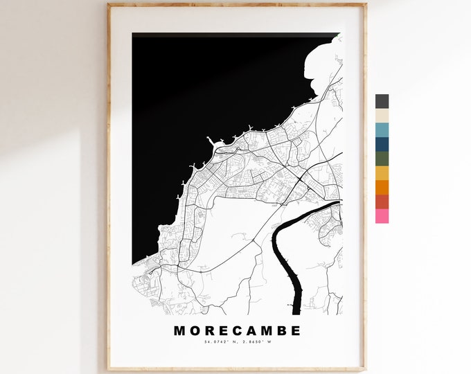 Morecambe Map Print - Minimalist City Map Poster - Map Wall Art - UK - Morecambe Print - Morecambe Poster - Different Colours Available