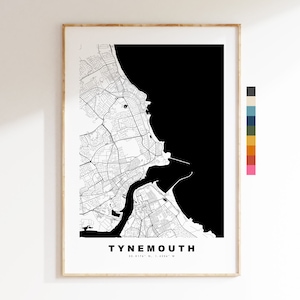 Impresión de mapa de Tynemouth - Póster de mapa de ciudad minimalista - Arte de mapas - Reino Unido - Impresión de Tynemouth - Póster de Tynemouth - Diferentes colores disponibles
