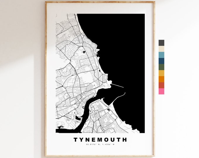 Tynemouth Map Print - Minimalist City Map Poster - Map Art - UK - Tynemouth Print - Tynemouth Poster - Different Colours Available
